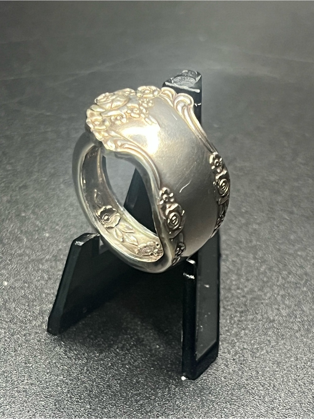 Vintage NSC Silver Plated Floral Spoon Ring Roses Size 8